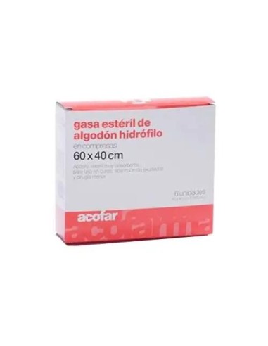 Gasa Esteril Algodon Hidrofilo Compresas, 6 Unidades